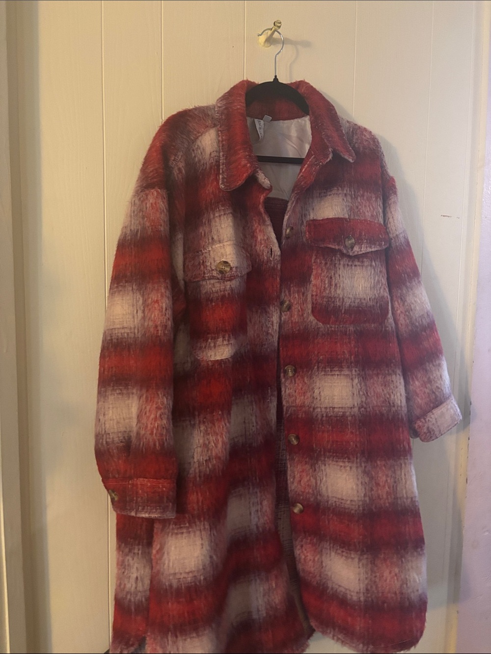 Red Plaid Long Women's Coat